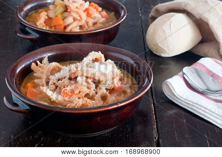 typical Italian dish tripe with beans potatoes and veal