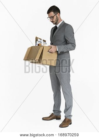 Caucasian Business Man Pack Up Retrenched