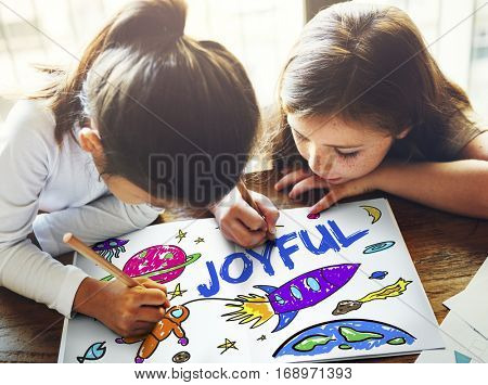 Kids Imagination Space Rocket Joyful Graphic Concept