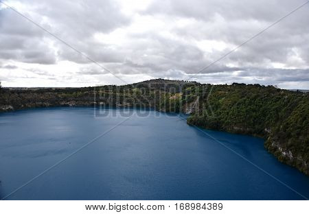 The incredible Blue Lake at Mt Gambier South Australia. The Blue Lake is a large monomictic crater lake located in a dormant volcanic maar associated with the Mount Gambier maar complex.