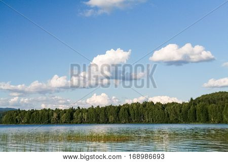 Shallow water at the lake. Siberia, Russia