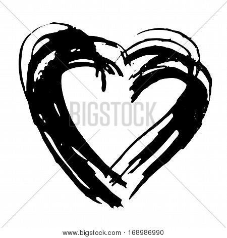 Hand drawn vector heart. Dry brush ink illustration. Grunge rough texture