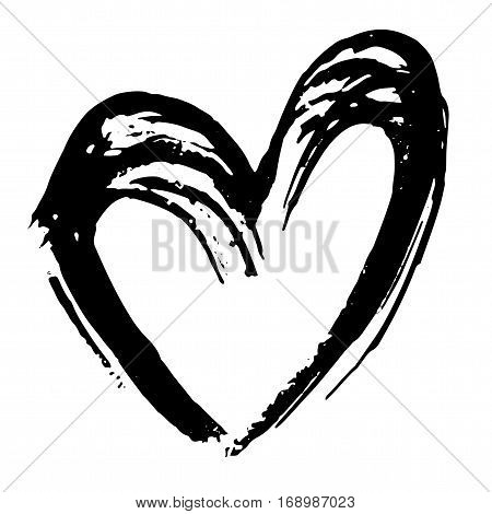 Hand drawn vector heart. Dry brush ink illustration. Grunge rough texture