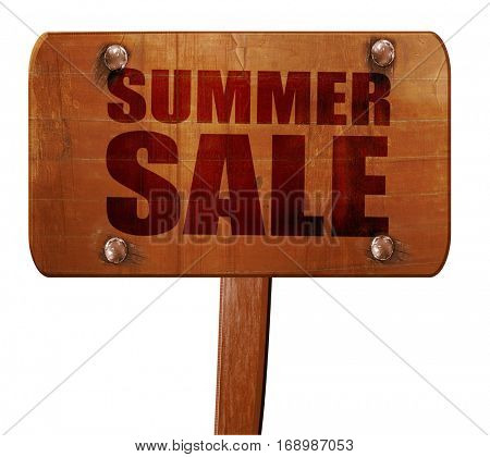 summer sale, 3D rendering, text on wooden sign