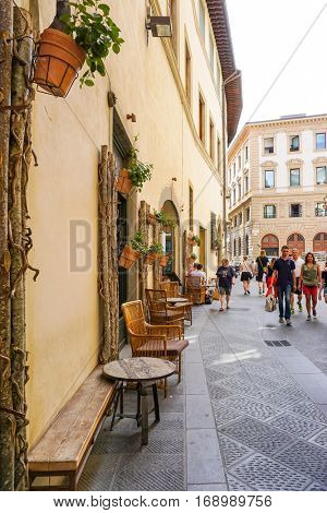 FLORENCE, ITALY - July 25, 2016. Street view of Old Town Florence Tuscany, Italy. is the capital city of the Italian region of Tuscany, with approximately 382,000 inhabitants
