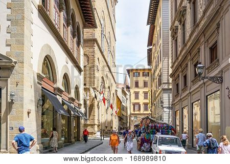 FLORENCE, ITALY - July 25, 2016. Street view of Old Town Florence Tuscany, Italy. is the capital city of the Italian region of Tuscany, with approximately 382,000 inhabitants