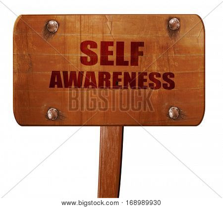 self awareness, 3D rendering, text on wooden sign