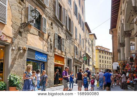 FLORENCE, ITALY - July 25, 2016. Street view of Old Town Florence Tuscany, Italy. is the capital city of the Italian region of Tuscany, with approximately 382,000 inhabitants