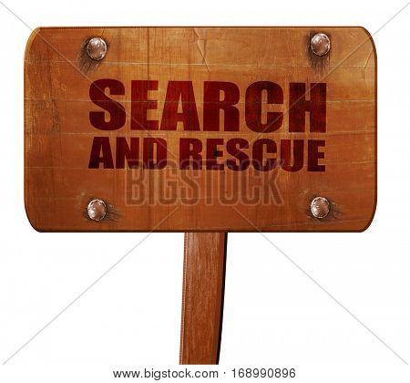 search and resue, 3D rendering, text on wooden sign