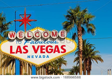 A view of Welcome to Fabulous Las Vegas sign in Las Vegas Strip at day time