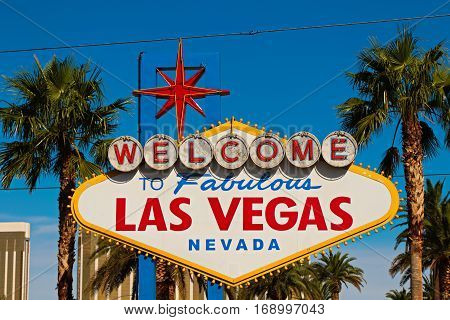 A view of Welcome to Fabulous Las Vegas sign in Las Vegas Strip at day time