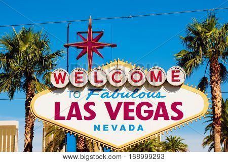 A view of Welcome to Fabulous Las Vegas sign in Las Vegas Strip at day time