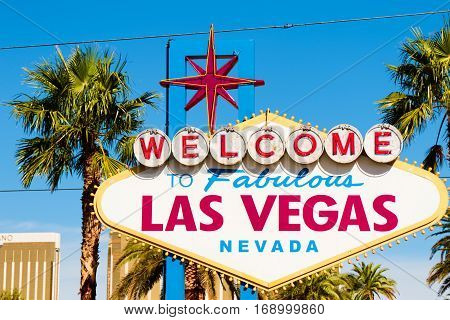 A view of Welcome to Fabulous Las Vegas sign in Las Vegas Strip at day time