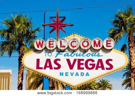 A view of Welcome to Fabulous Las Vegas sign in Las Vegas Strip at day time