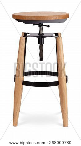 Black Color High Spinning Bar Stool, Chair, Wood, Metal Chair, Modern Designer. Chair Isolated On Wh
