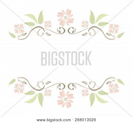Floral Watercolour Frame Flourish With Leaves And Pink Flowers