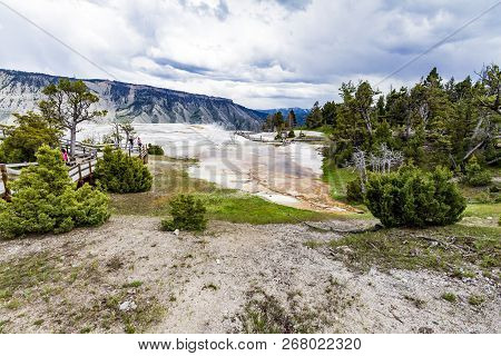 Mamoth Hot Springs Panorama View In Yellowstone National Park
