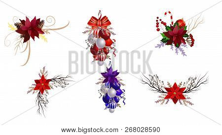 Christmas Decoration Collection Isolated On White Vector