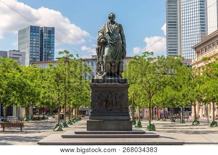 Frankfurt, Germany, June 3rd - 2018, Monument Of Johann Wolfgang Von Goethe At The Goetheplatz In Fr