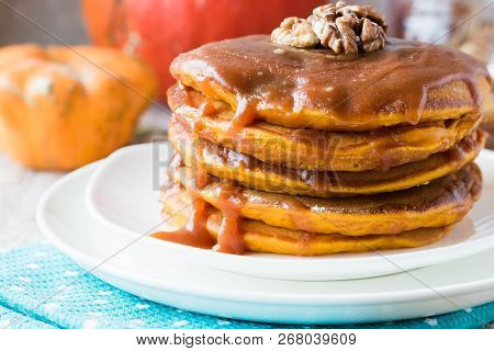 Spicy Pumpkin Pancakes With Salted Caramel Topping