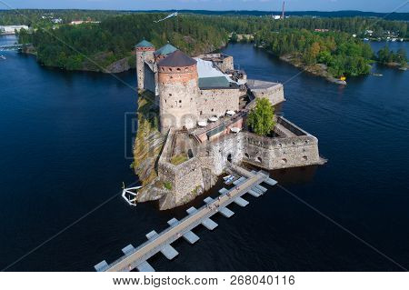 View Of The Ancient Fortress Of Olavinlinna On A Sunny July Day (shooting From A Quadcopter). Savonl