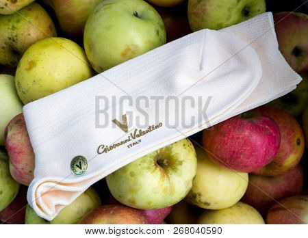 GOMEL, BELARUS - October 21, 2018: Giovanni Valentino socks. Giovanni Valentino is a manufacturer of cutting edge leather goods, primarily handbags.