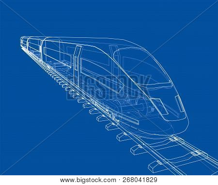 Modern Speed Train Concept. Vector Rendering Of 3d. Wire-frame Style