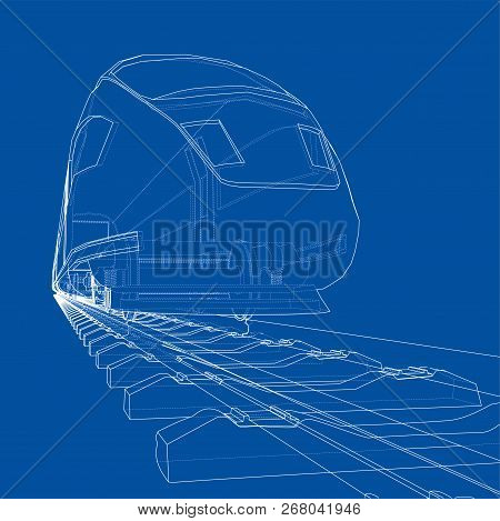 Modern Speed Train Concept. Vector Rendering Of 3d. Wire-frame Style