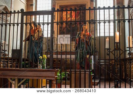 Milan, Italy - 09 May 2018: Fragment Of The Interior Of The Church Of St. Mary Grace -chiesa Di Sant