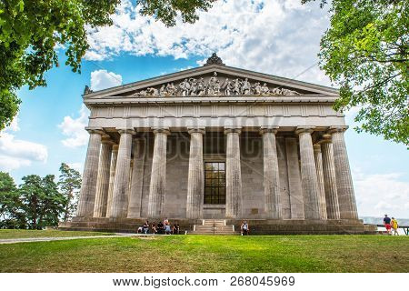 Donaustauf, Bavaria, Germany - 27 July, 2018: People On The Tour In Hall Of Fame - Walhalla Memorial