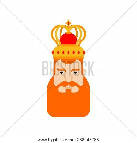 King Face Redbeard. Royal Persona. Mantle And Crown. Monarch Cartoon Hero