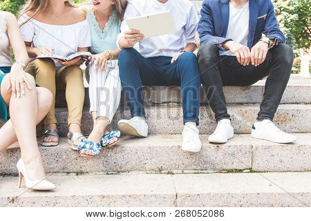 Meeting Of Young People, Team Of Businessmen In Nature. Lifestyle, Young Entrepreneurs