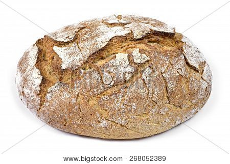 Fresh Rye Bread Or Whole Grain Bread. Isolated Object On White Background. Healthy Baked Bread, Whol