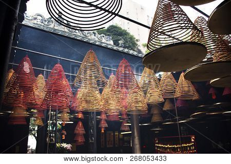 Chinese People Use Big Circle Frankincense Incense For Praying Goddess Of The Sea Or Mazu Chinese An