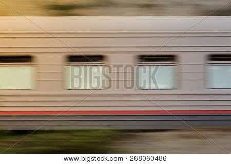 Passenger Wagon Of A High-speed Train. Motion Blur