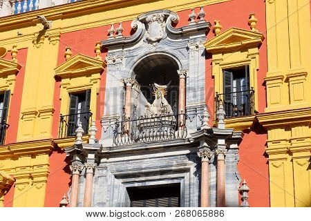 Part Of Episcopal Palace Or Bishops Palace In The City Of Malaga, Andalusia In Southern Spain. 16th 