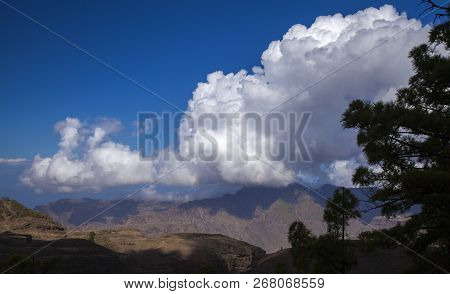 Gran Canaria,  October, View From A Hiking Path Over Valley Barranco De Juncal, Towards Altavista Mo