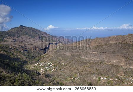 Gran Canaria,  October, View From A Hiking Path Down Steep Valley Barranco De Juncal,