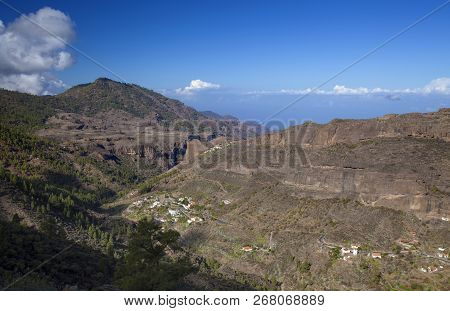 Gran Canaria,  October, View From A Hiking Path Down Steep Valley Barranco De Juncal,