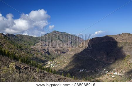 Gran Canaria,  October, View From A Hiking Path Down Steep Valley Barranco De Juncal,