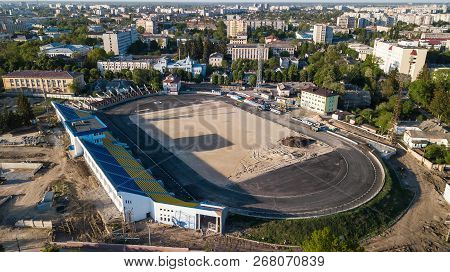 Aerial View Of The Football Stadium During Construction