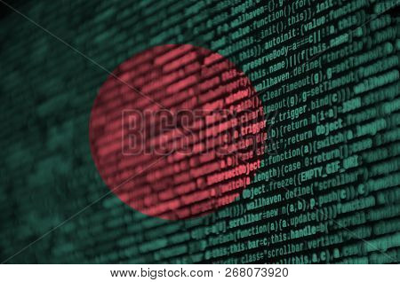 Bangladesh Flag  Is Depicted On The Screen With The Program Code. The Concept Of Modern Technology A