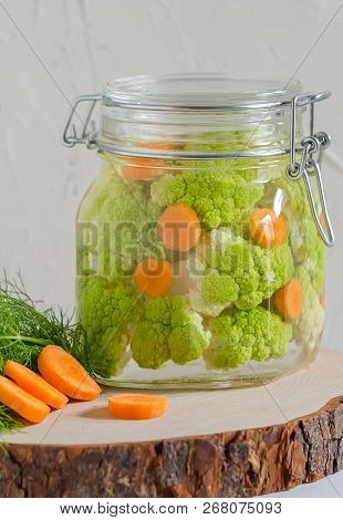 Home Made Cultured Vegetables In Jars Fermenting To Be Used As A Probiotic Food Vertical Close-up