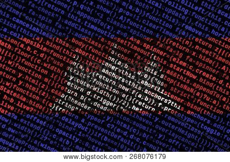 Cambodia Flag  Is Depicted On The Screen With The Program Code. The Concept Of Modern Technology And