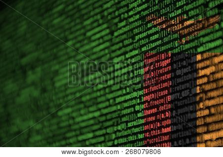 Zambia Flag  Is Depicted On The Screen With The Program Code. The Concept Of Modern Technology And S