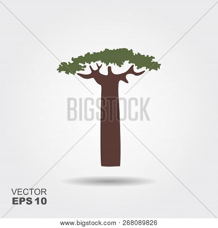 Silhouette Baobab Tree. Flat Icon With Shadow