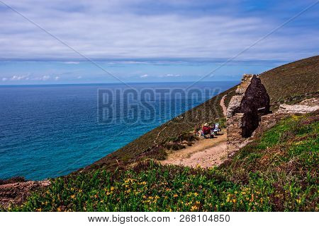 Stamps And Wheel Engine House Ruins Wheal Coates Mine On Cliffs Near St. Agnes,  Cornwall, Uk