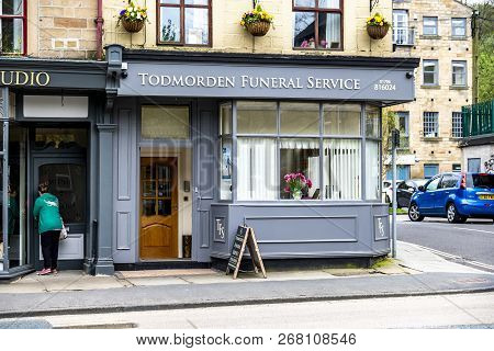 Todmorden , England - May 04 2018 : The Funeral Service Is Working From The Centre Of Todmorden Whic