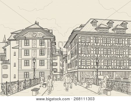 Sketch Of The Street In The Old Town. Lucerne Switzerland