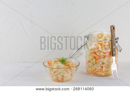 Home Made Cultured Vegetables In Jars Fermenting To Be Used As A Probiotic Food. Canned Food Concept